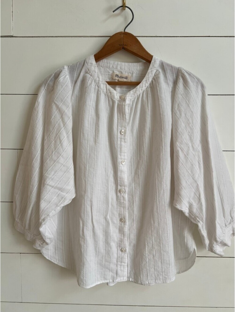 Madewell Shimmer Stripe Peasant Blouse Women's Size M Boho Minimal Cottagecore